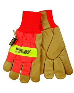 Kinco 1938KW-2X Reflective Leather Palm Gloves with Thermal Lining – Front and Back Views